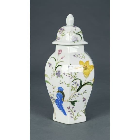 AA Importing Birds and Flowers Hexagonal Ginger Jar with Lid