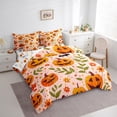 thumbnail image 6 of Feelyou Cartoon Horror Pumpkin Bedding Comforter Set 7pcs, Rustic Jungle Plant Queen Bedding Sets, Happy Halloween Reversible Queen Sheet Sets, Lightweight Room Decor, 6 of 7