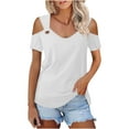 thumbnail image 4 of cfhntfmh Off the Shoulder Tops for Women Summer Short Sleeve Shirt Scoop Neck Tee Casual Loose Tunic Top for Leggings, 4 of 7