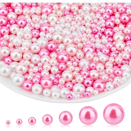 1710Pcs No Hole Pearls 7 Sizes 3-12mm White Pink Bulk Pearls Pearl Beads Imitation Assorted Undrilled Pearl for Vase Filler Birthday Party Home Decoration Table Scatter