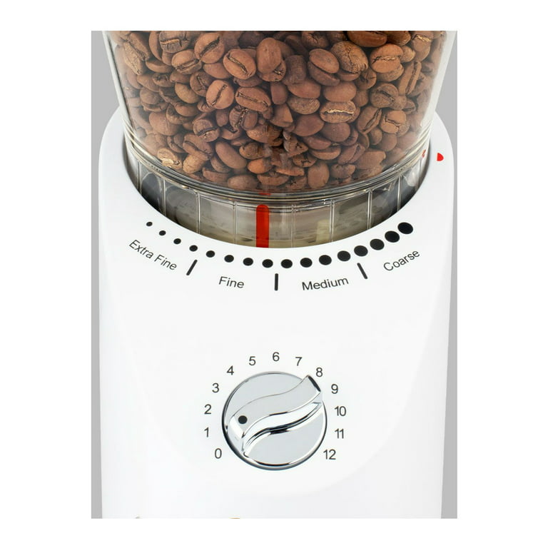 Capresso Infinity Plus Conical Burr Grinder (White) with Coffee Canister 