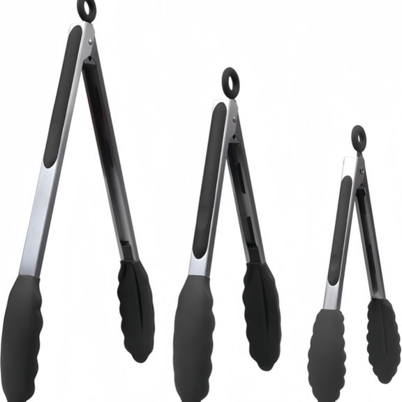 COREBAY 3-Pack Silicone Kitchen Tongs – 7/9/12 inch Heat-Resistant Non-Stick Food Clips for BBQ & Cooking, Black.
