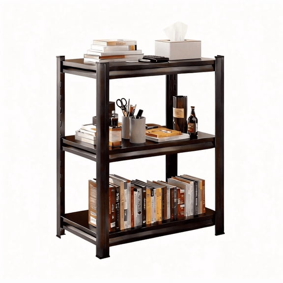 Metal BookShelf, 32"H x 24"W Industrial Bookshelves, Heavy Duty Steel Storage Shelf for Book, Adjustable Standing Book Shelf for Living Room, Bedroom, Office, Library, Tool-Free Assembly(3-Tier)