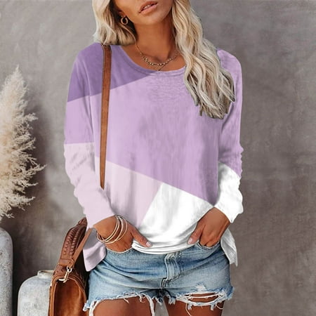 

Sun Shirt Women Women Rash Guard Printed Casual Crew Neck Fashionable Womens Sun Shirt Swim Shirts for Woman Purple L