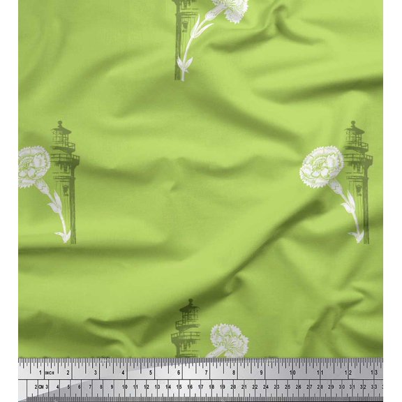Soimoi Poly Georgette Fabric Architecture Structure,Leaves & Floral Artistic Decor Fabric Printed Yard 42 Inch Wide