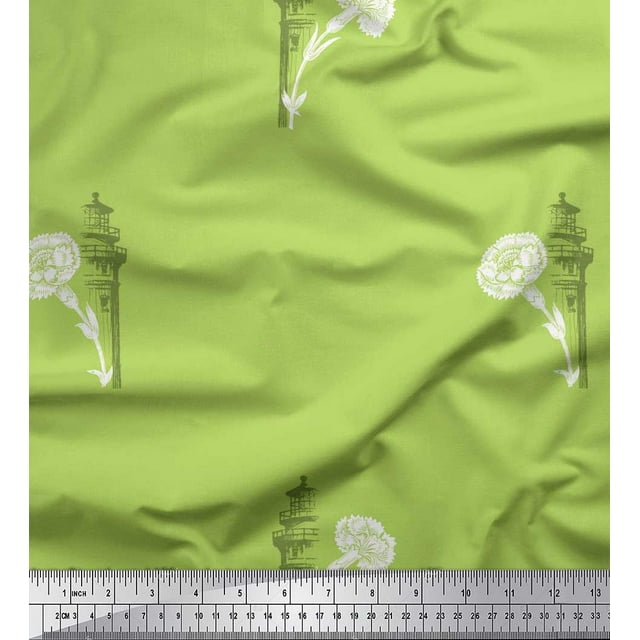 Soimoi Poly Georgette Fabric Architecture Structure,Leaves & Floral Artistic Decor Fabric Printed Yard 42 Inch Wide