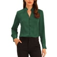 thumbnail image 1 of INSPIRE CHIC Women's Ruffled Stand Collar Long Sleeve Button Office Satin Shirt S Dark Green, 1 of 6