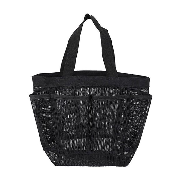Beach Bag Mesh Shower Tote Dries Faster Portable For Travel And Swimming(black)(1pcs)