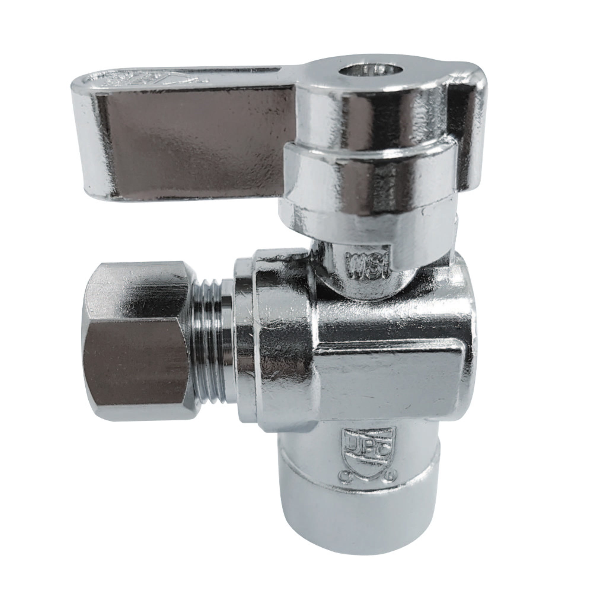 1/2" Sweat x 3/8" O.D. Comp Angle Shut Off Valve, Polished Chrome