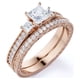 thumbnail image 1 of JeenMata Anillo de Boda Estilo Victoriano de Tres Piedras con Pavé de Diamantes de Talla Princesa Engastado en Oro Rosa de 10 K, 1 of 6