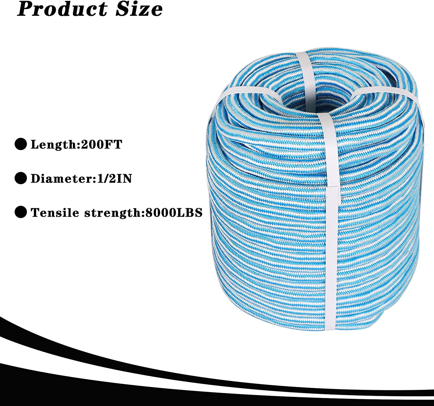 1/2 x 200FT High Force Braided Polyester Arborist Tree Rope, 24 Strand Bull  Rope, Extra Abrasion Resistant, UV Resistant Heavy Duty Tree Rope for  Swings,Camping(Blue and White) 