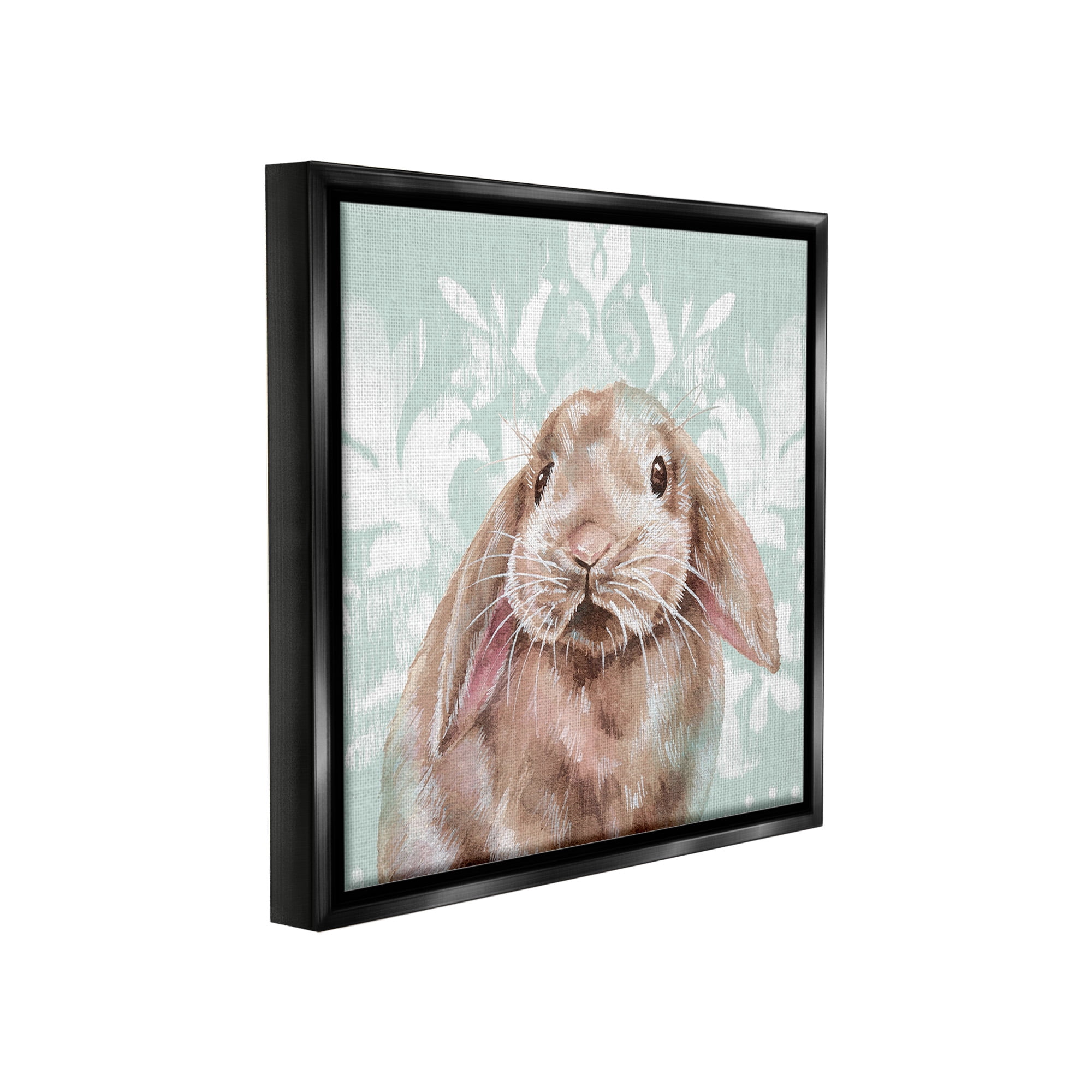 Stupell Industries Bunny with Floral Pattern Animals & Insects Painting Black Floater Framed Canvas Art Print Wall Art, 25 x 25