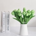 thumbnail image 2 of 20pcs Artificial Tulips Flowers Fake Faux PU Tulip Bouquet Real Touch Flower Arrangement for Home Room Office Party Wedding Decoration Excellent Gift Idea for Mothers Day (Gradient Green), 2 of 14