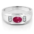 thumbnail image 2 of Gem Stone King Men's 925 Sterling Silver Red Ruby and White Created Sapphire Ring (2.05 Cttw, Gemstone July Birthstone, Oval 8X6MM,, Size 11), 2 of 3