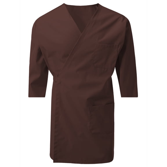 7Encounter Unisex Multifunctional 3/4 Sleeves Wrap Smock With Chest And Side Pockets Brown Size L/XL