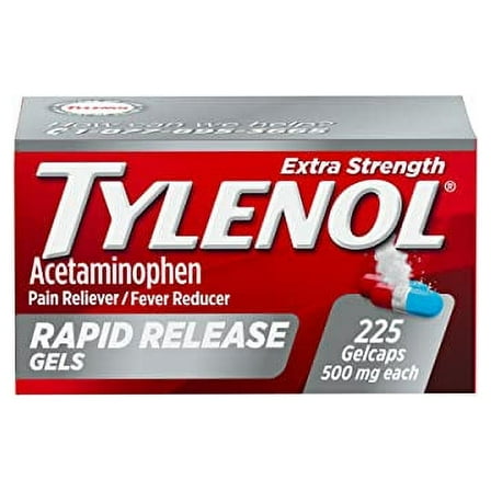 Tylenol Extra Strength Acetaminophen Rapid Release Gels, Extra Strength Pain Reliever & Fever Reducer Medicine, Gelcaps with Laser-Drilled Holes, 500 mg Acetaminophen, 225 ct