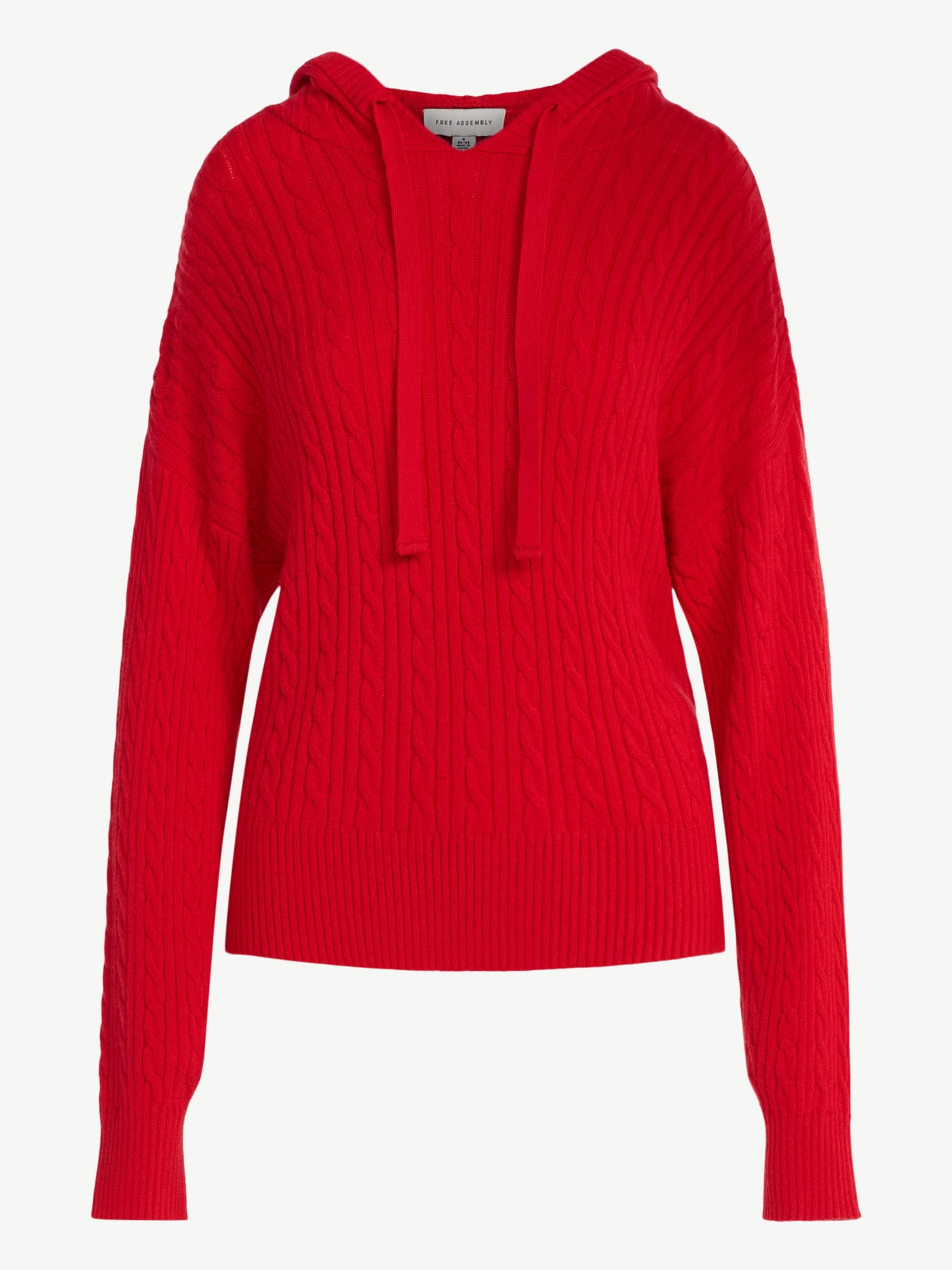 Free Assembly Women's Cozy Yarn Cable Knit Hoodie Sweater, Midweight, Size XS-XXL