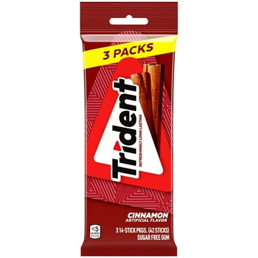 Trident Sugar Free Gum, Cinnamon, 3 Packs of 14 Regular Size Pieces (42 Total Pieces)