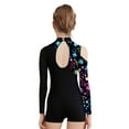thumbnail image 2 of YONGHS Kids Girls Gymnastics Glitter Unitard Cold Shoulder Long Sleeve Rhinestones Color Block Patchwork Leotard Star Black 16, 2 of 5