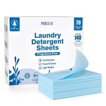 Poesie Laundry Detergent Sheets, Fragrance Free, 140 Loads, 1 Pack of 70