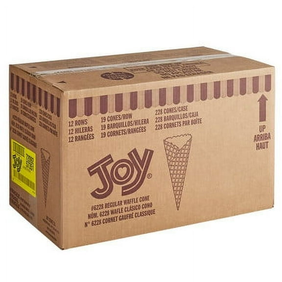JOY Regular Waffle Ice Cream Cones, Bulk Food Service Pack (228/Case) - Crispy Golden Cones for Desserts
