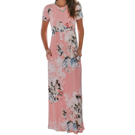 SySea - Flower Print Short Sleeve Summer Chiffon Long Bench Dress ...