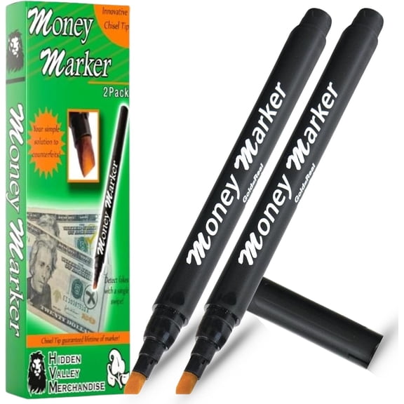 HVM Counterfeit Money Detector Pen (2 Counterfeit Pens) - Money Marker Bill Detector Pen with Upgraded Chisel Tip - Detect Fake Bills, Universal False Currency Checker Pack