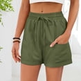 thumbnail image 4 of Arlun Women's Linen Shorts Casual Summer Loose Fit Lightweight Breathable Beach Shorts Solid Color High Waisted Comfort Pull on Shorts with Pockets Green L, 4 of 6