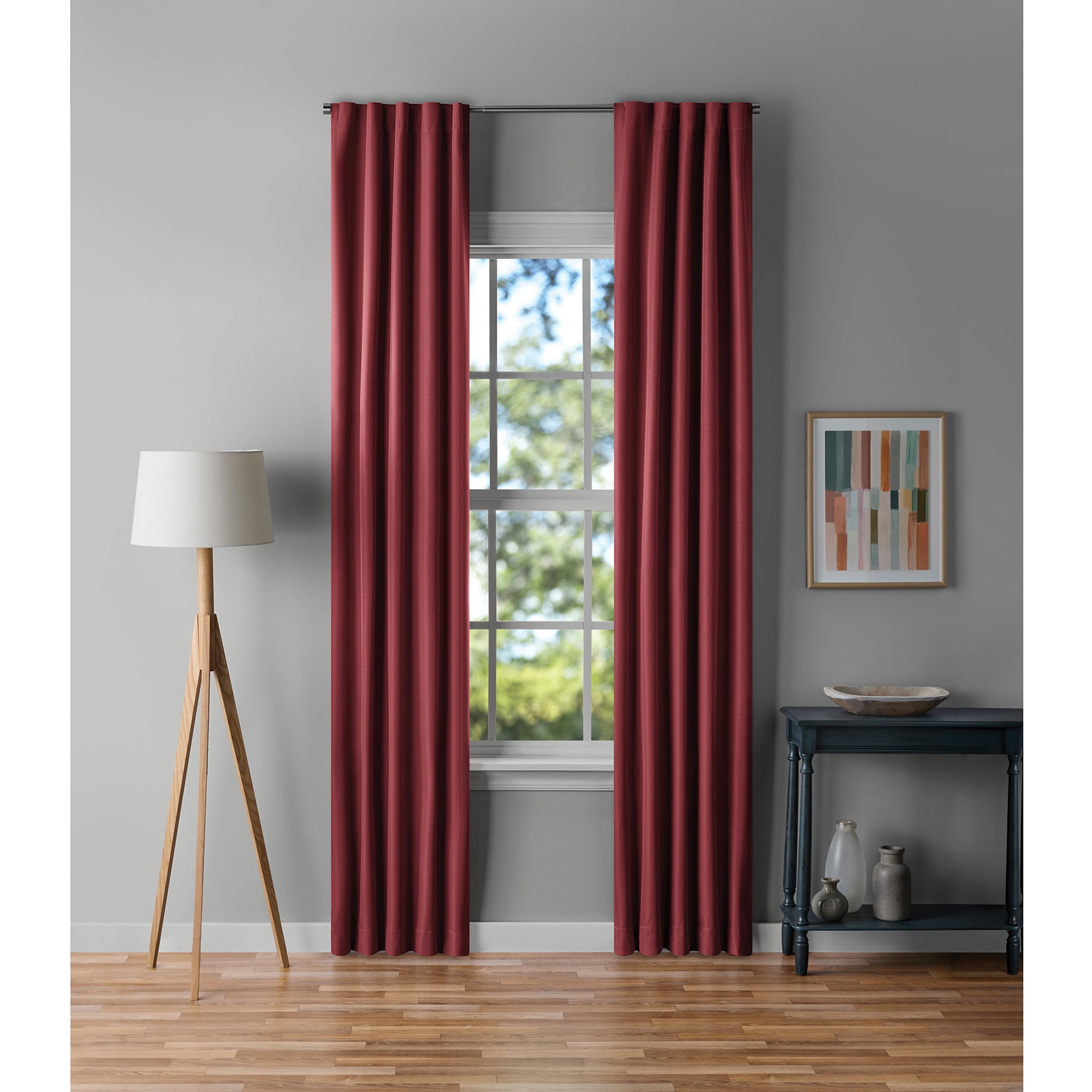 Mainstays Merlot Solid Blackout Curtain Panel Pair, Rod Pocket with Back Tabs, Set of 2, 30 in x 95 in