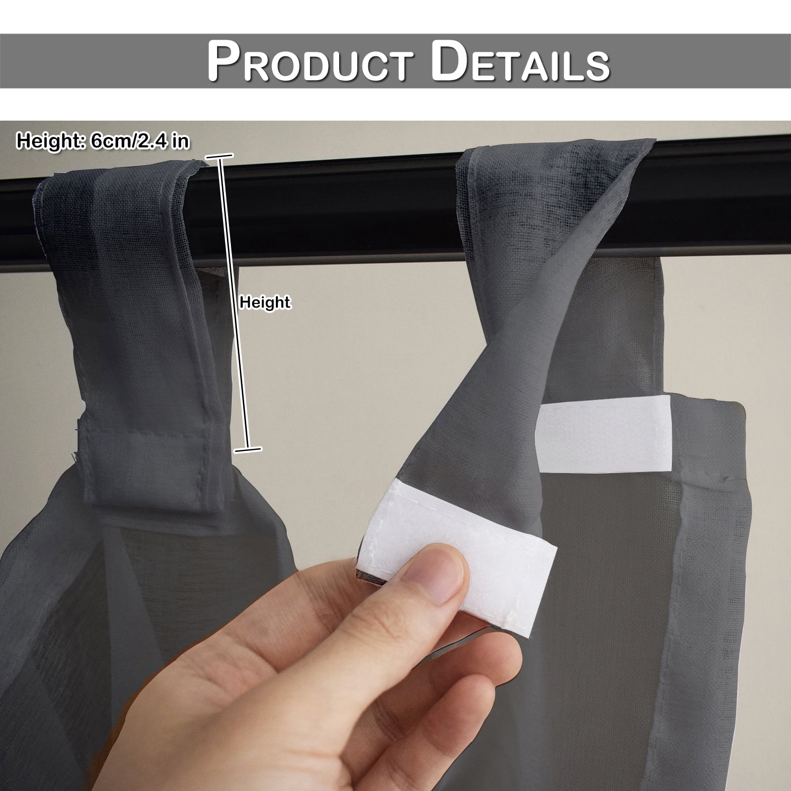 Lapalife Outdoor Sheer Curtains for Patio Waterproof, Sticky Tab Top Voile Sheer Drapes Indoor Outdoor Deck, 1 Panel, 52"x 96", Dark Gray