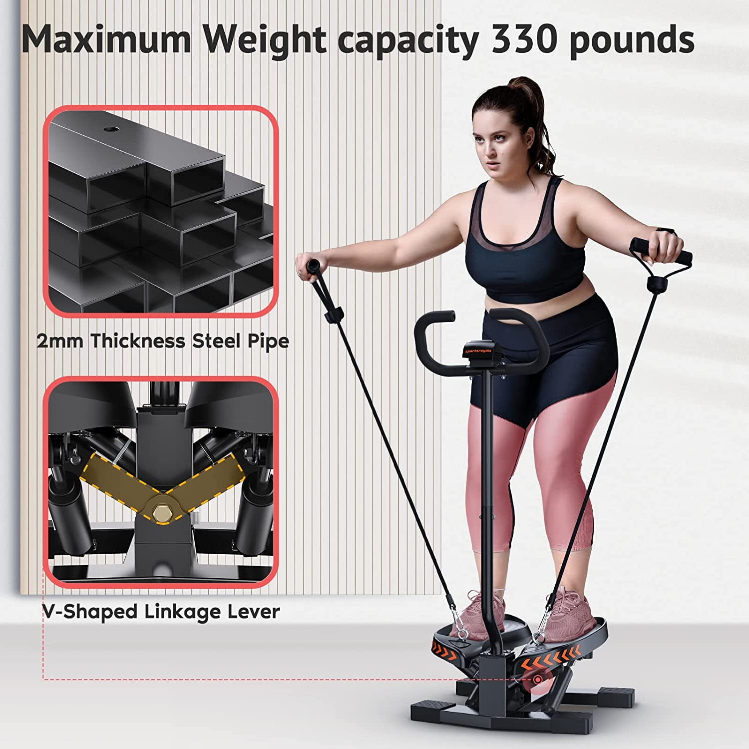  RIEJIN Stair Stepper for Exercise, Mini Steppers with  Resistance Band, Hydraulic Fitness Stepper Exercise, 330lbs Weight Capacity  : Sports & Outdoors