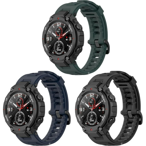 XIHAMA 3 Pack Waterproof Bands Compatible with Amazfit T-Rex Pro Watch Bands, Soft Silicone Replacement Band for Amazfit T-Rex/T-Rex Pro Smartwatch