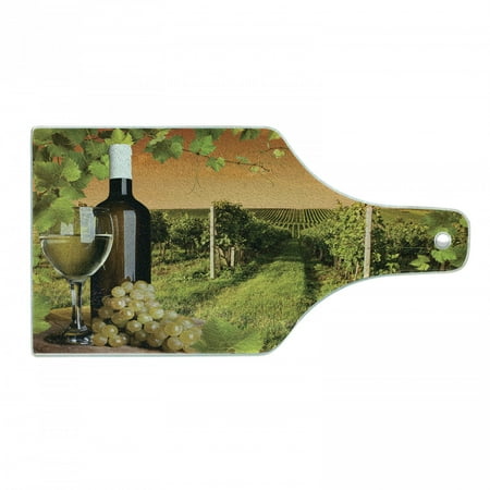 

Winery Cutting Board Bottle and Glass of Wine and Vineyards of Sunset Countryside Romantic Evening View Tempered Glass Cutting and Serving Board Wine Bottle Shape Green Orange by Ambesonne