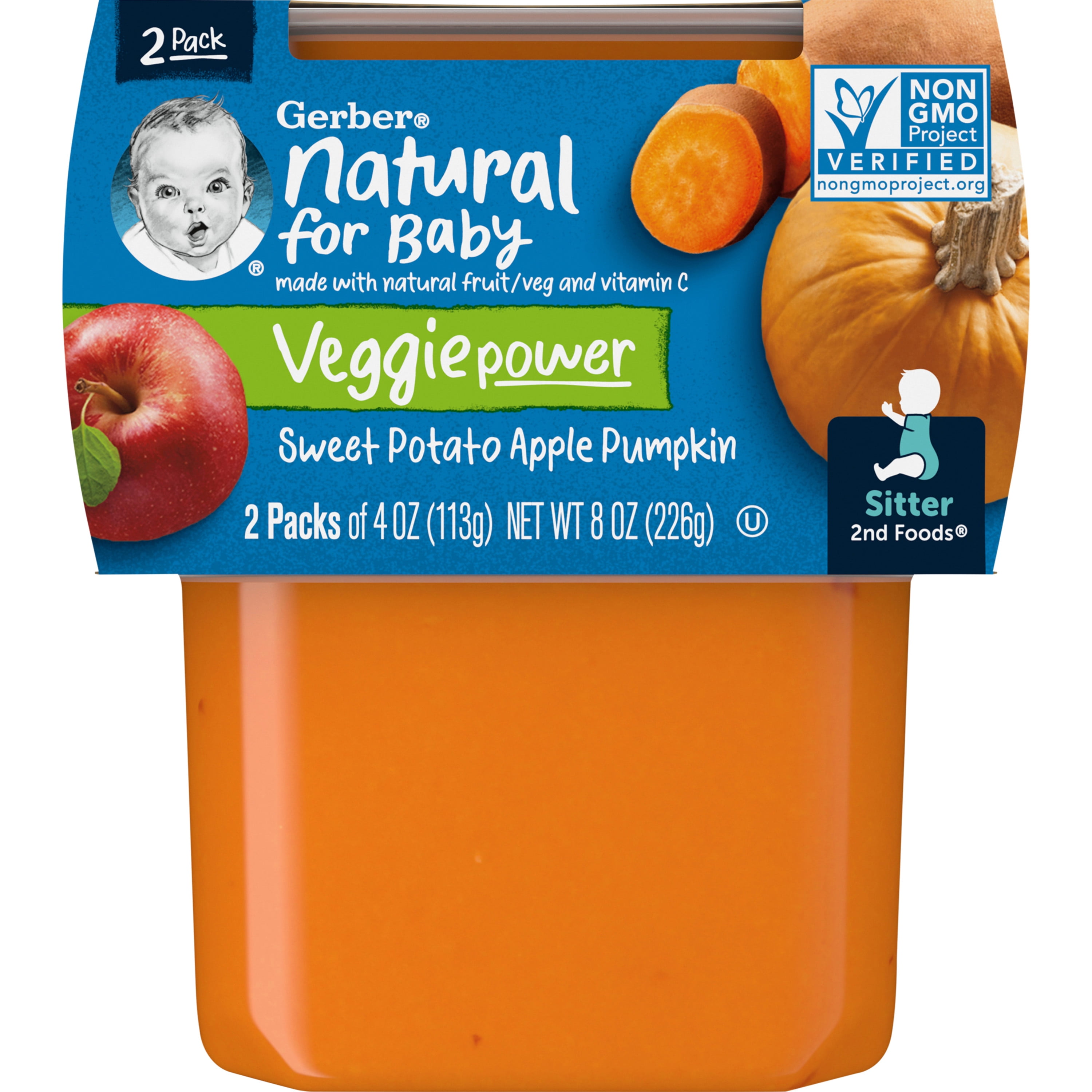 Gerber 2nd Foods Natural for Baby Veggie Power Baby Food, Sweet Potato Apple Pumpkin, 4 oz Tubs (2 Pack)