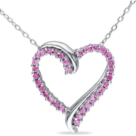 5/8 Carat T.G.W. Created Pink Sapphire Sterling Silver Heart Pendant, 18
