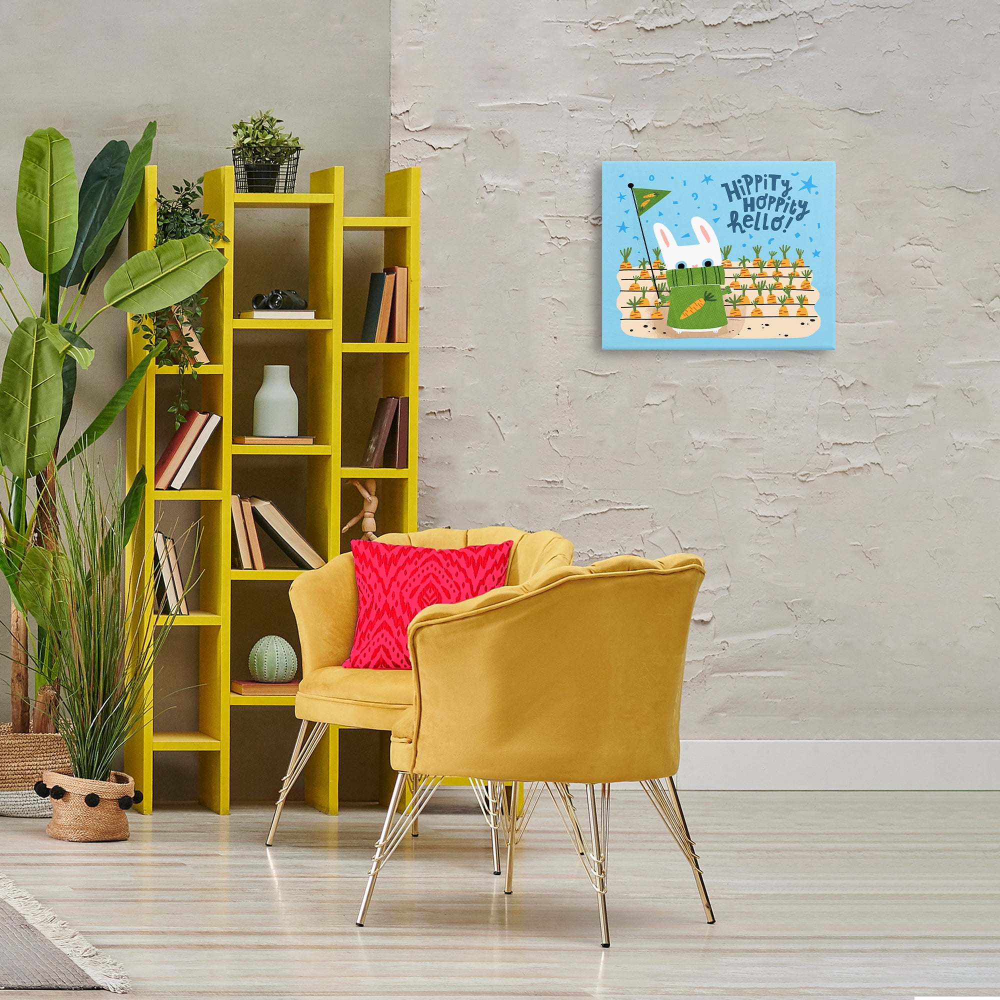 Stupell Industries Hippity Hoppity Hello Bunny Animals Painting Wrapped Canvas Art Print Wall Art, 20 x 16