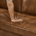 thumbnail image 4 of Leumius 74.5"W 3-Seater Sofa Loveseat Sofa Faux Leather Breathable Upholstered Sofa Couch with Solid Wood Legs for Living Room, Apartment & Office,Brown, 4 of 8
