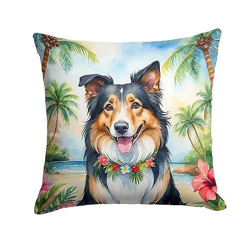 Collie Luau Throw Pillow 14 in x 14 in
