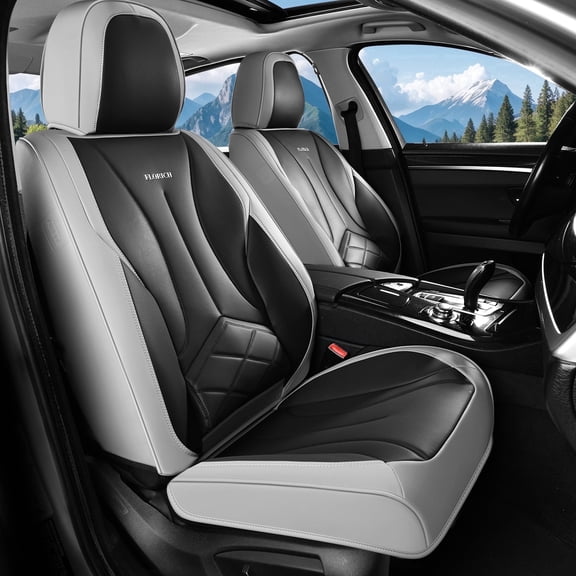 FLORICH Leather Car Seat Covers, Waterproof Front Seat Covers for Cars, Automotive Seat Protector Fit for Most Car SUV Truck, Gray & Black