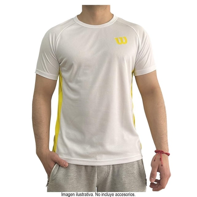 Playera Wilson Talla EG Deportiva manga corta básica blanca detalles amarillos