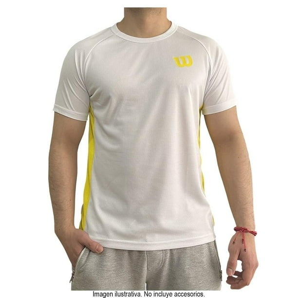 Playera Wilson Talla G Deportiva manga corta básica blanca detalles amarillos