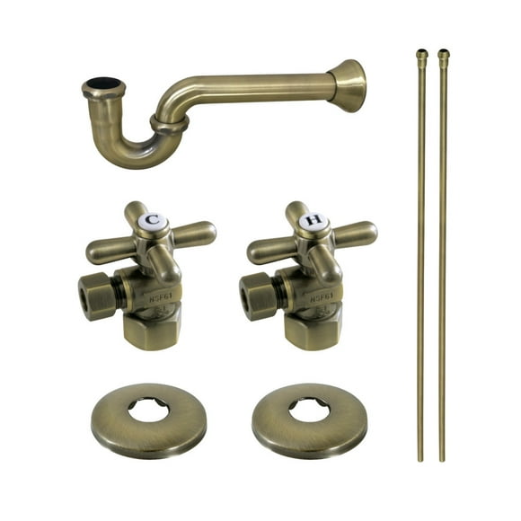 Kingston Brass KPK203 Gourmet Scape Plumbing Supply Kit with 1-1/2"" P-Trap - 1/2"" IPS Inlet x 3/8"" Comp Oulet Antique Brass