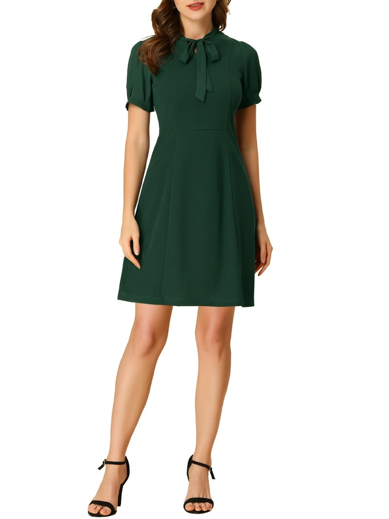 dark green business dress Work Dress Dark Green V-Neck Bleted Sheath Knee-Length Dress-chiclody, Dark Green  US2