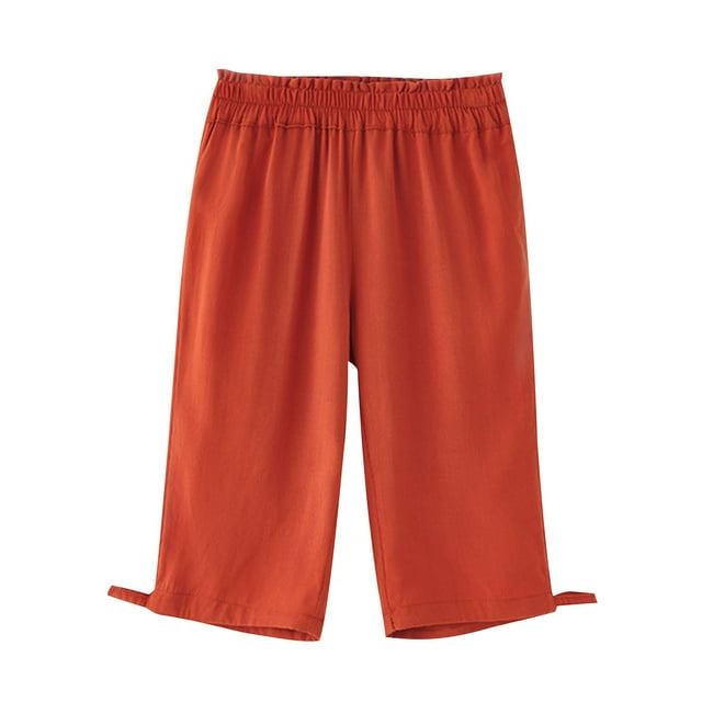 Odeerbi 1-10 Años Niños Niñas Verano Lino Pantalones Casual Elástico Cintura Transpirable Cropped Pantalones