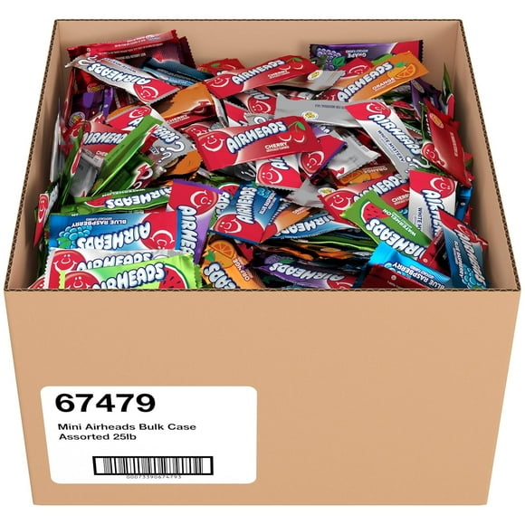 Airheads Candy, Mini Bars, Assorted Flavors, Each Individually Wrapped, Non Melting, Bulk Case, 25 Pounds