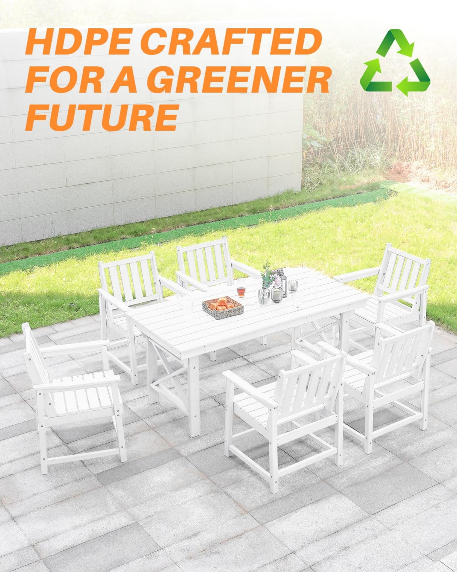 HDPE Outdoor Dining Chair with Armrests, All-Weather Patio Dining Chair, Heavy Duty HDPE Outdoor Armchair for Deck, Porch, Garden, Poolside, Backyard, Pearl