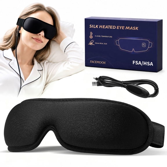 FACEMOON USB Heated Eye Mask, Warm Compress Therapy for Dry Eye Relief, Timer Option, Black