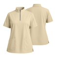 thumbnail image 2 of Women's Zip-Front Stand Collar Scrub Top – Lightweight Comfortable Top with Well-Placed Pockets Beige S, 2 of 5