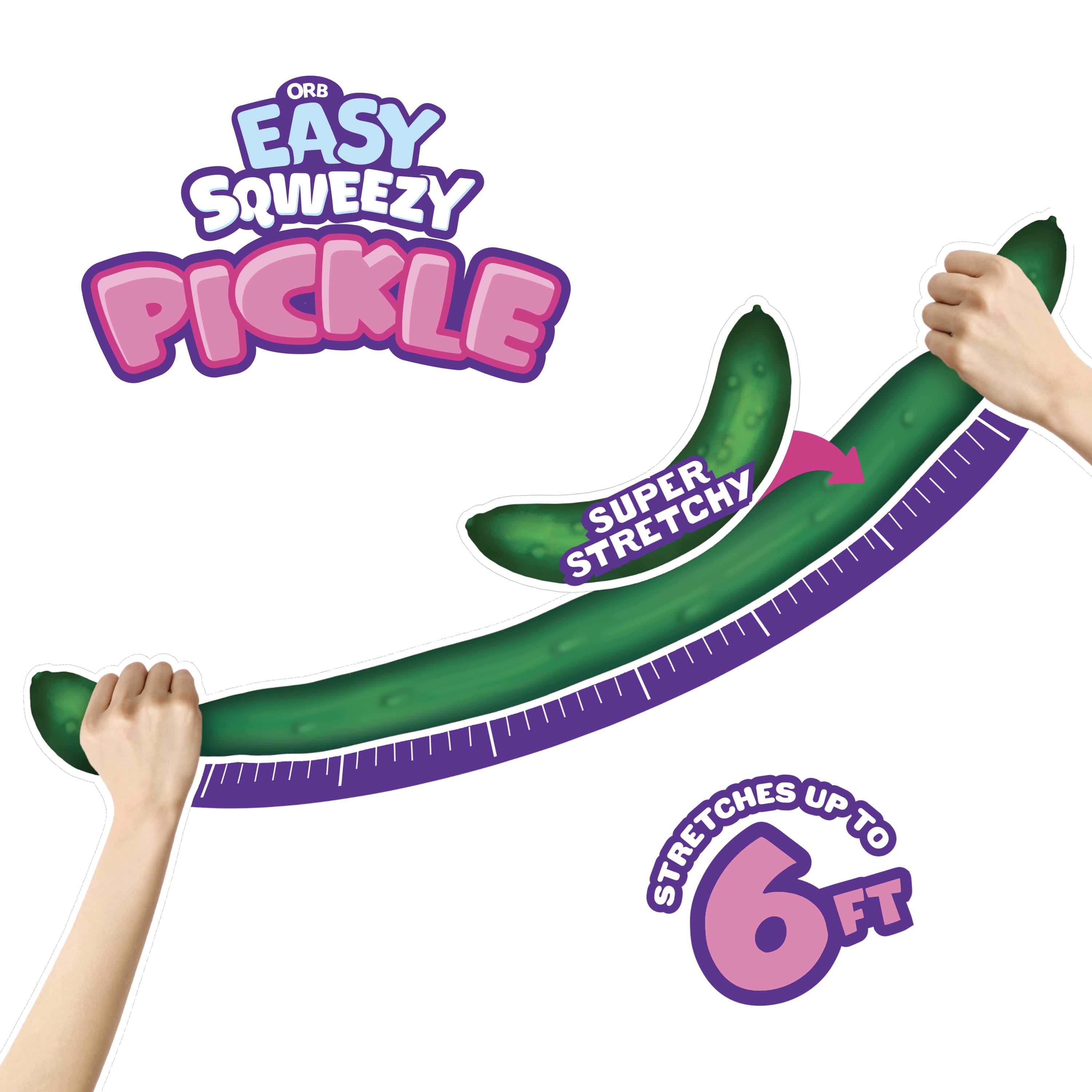 ORB Easy Sqweezy GIANT Stretchy Pickle - Stretches Up to 6 Feet Long - HUGE Jumbo Sized Squishy Veggie Toy, Perfect to Squeeze for Stress Relief - Fun Novelty Sensory Fidget Toy for Kids and Adults