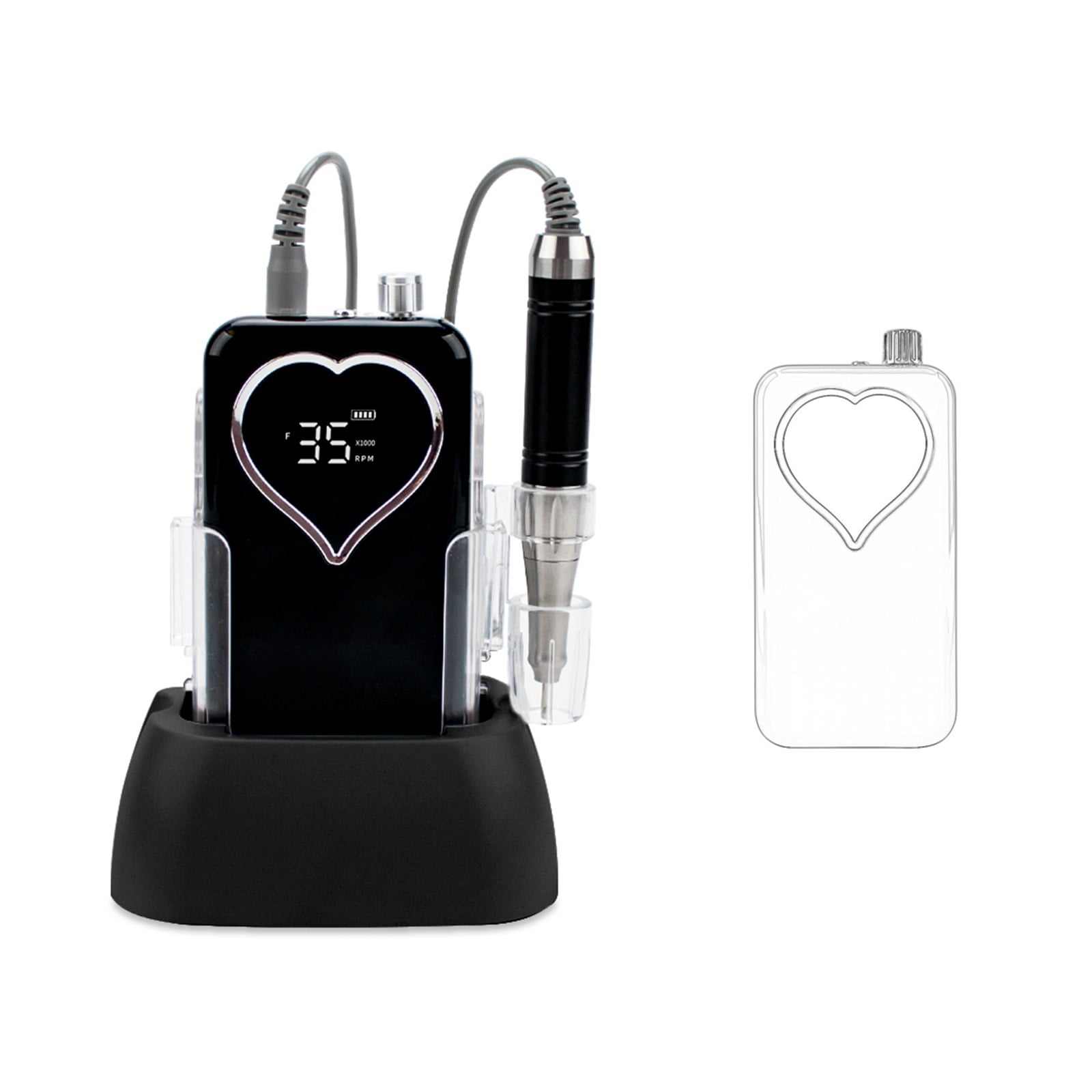 Heart Desktop Cordless Base Electric Nail Drill Machine 35000rpm Drill Set For Manicure Pedicure Rechargeable Battery Wireless ,Low Noise
